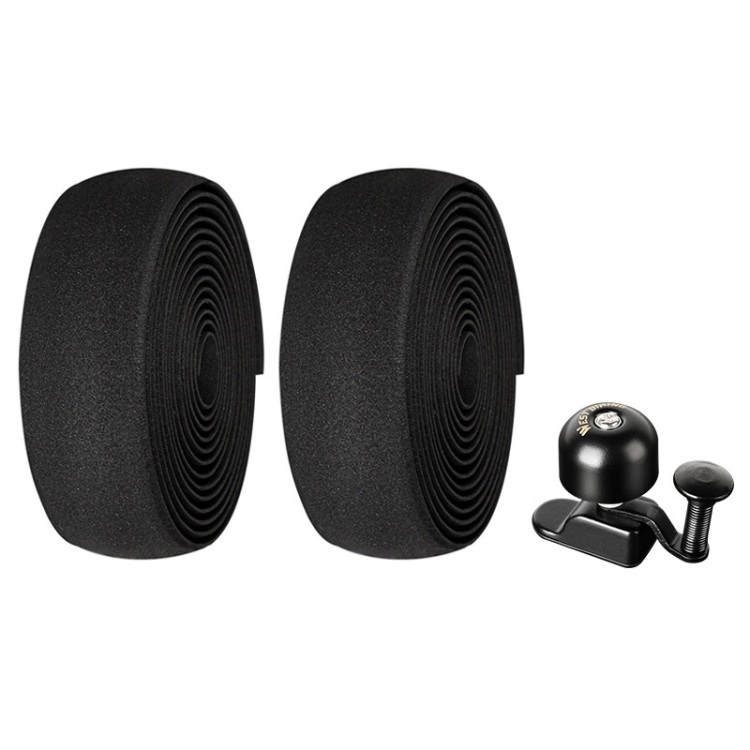 WEST BIKING YP1602782 Bicycle Bells With Supernouncing EVA Back Rubber Band Bell Combination Set(Black Tape + Black Bell)
