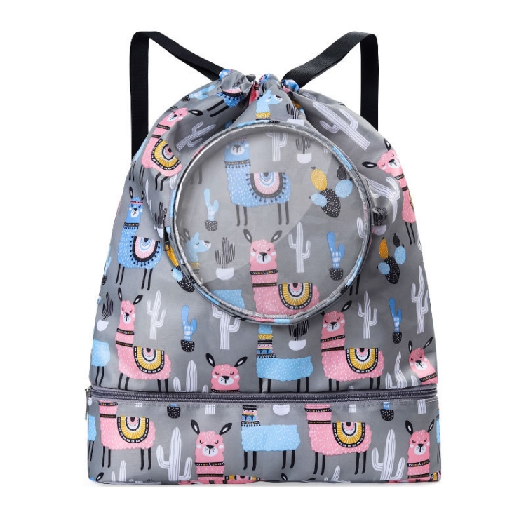 Wet And Dry Separation Waterproof Drawstring Shoulder Beach Swimming Bag For Children Gray L