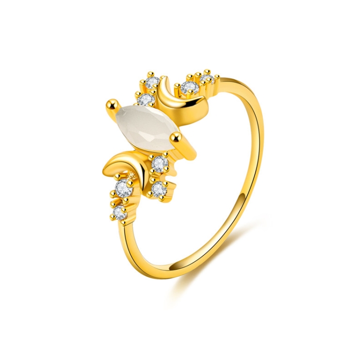 White Opal Ring Women Crystals Engagement Rings, Ring Size:10(Gold)