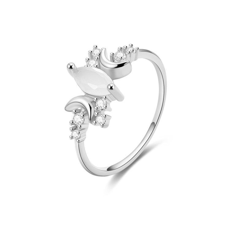 White Opal Ring Women Crystals Engagement Rings, Ring Size:6(Silver)
