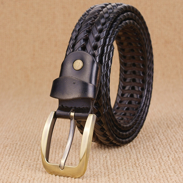 Wide Edition Hand Woven Lacquered Genuine Leather Waistband for Men, Belt Length:100cm(Black)