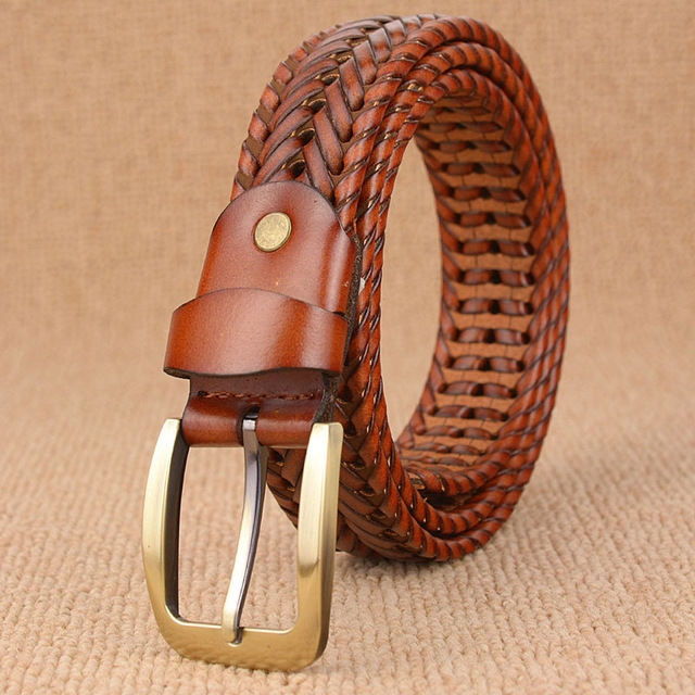 Wide Edition Hand Woven Lacquered Genuine Leather Waistband for Men, Belt Length:105cm(Brown)