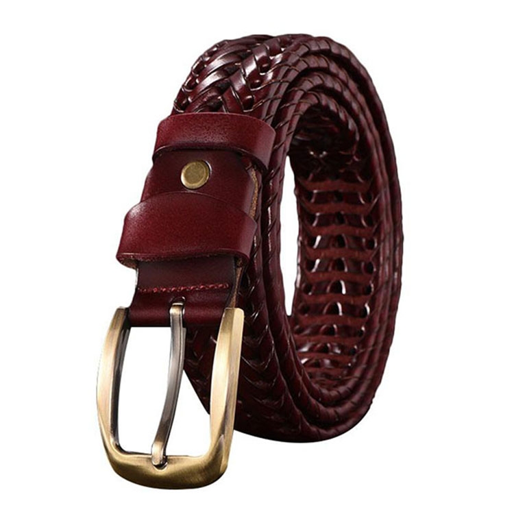 Wide Edition Hand Woven Lacquered Genuine Leather Waistband for Men, Belt Length:105cm(Wine Red)