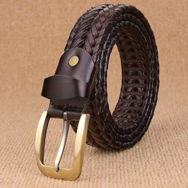 Wide Edition Hand Woven Lacquered Genuine Leather Waistband for Men, Belt Length:120cm(Coffee)