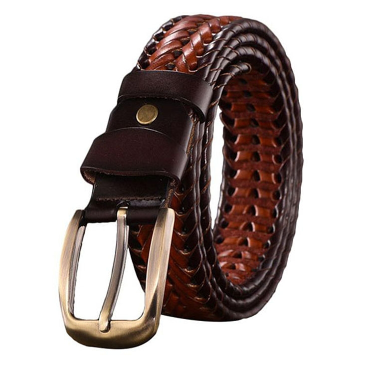 Wide Edition Hand Woven Lacquered Genuine Leather Waistband for Men, Belt Length:120cm(Double Color)