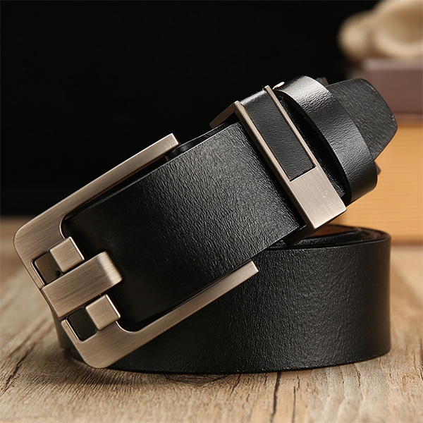 Wide Needle Black Vintage Lacquered Cowhide Pin Buckle Waistband for Men, Belt Length:105CM