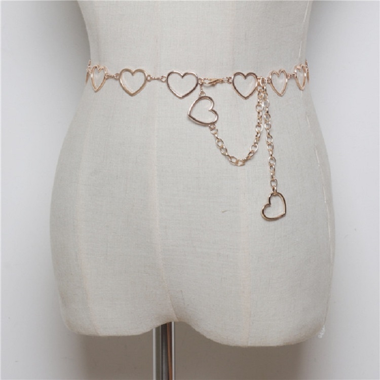 Wild Simple Heart-shaped Metal Waist Chain Dress Shirt Belt(Gold)