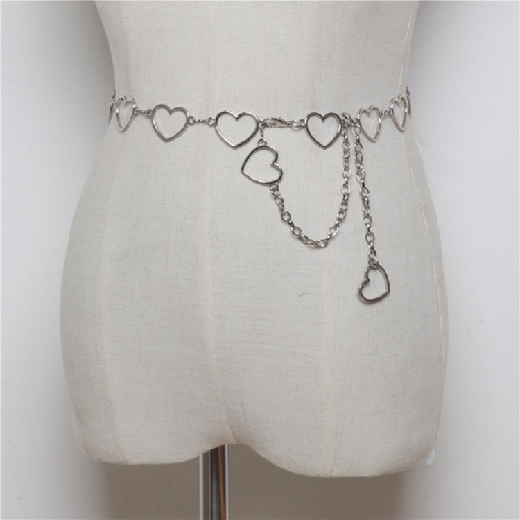 Wild Simple Heart-shaped Metal Waist Chain Dress Shirt Belt(Silver)