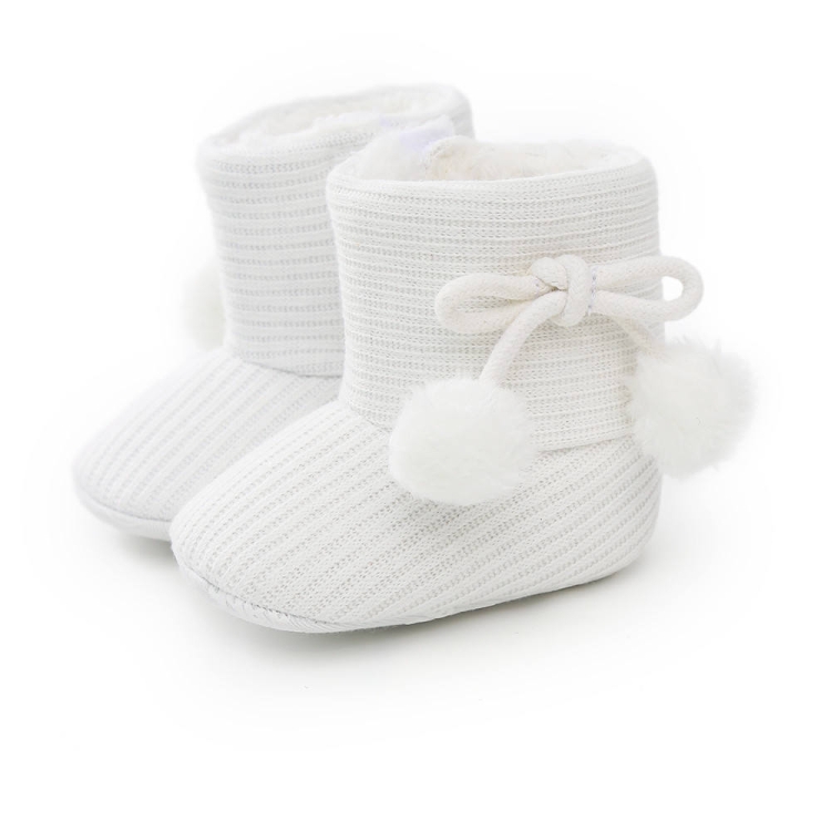 Winter Baby 0-1 Year Old Newborn Soft Bottom Plus Velvet Toddler Shoes, Size:Inner Length 12cm(White)