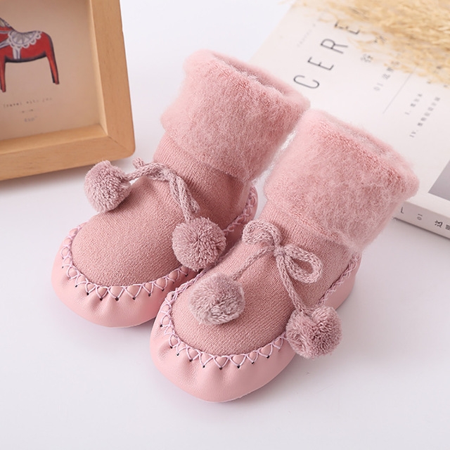 Winter Baby Warmer Floor Shoes Anti-Slip Baby Step Shoes, Size:11cm(Pink)