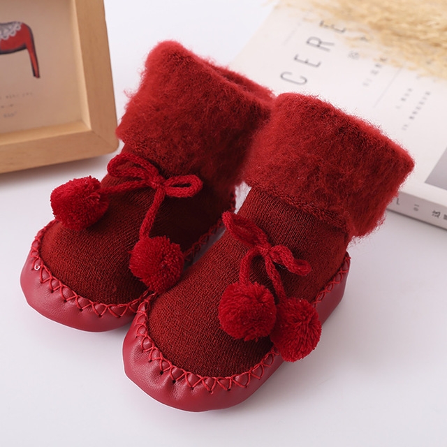 Winter Baby Warmer Floor Shoes Anti-Slip Baby Step Shoes, Size:12cm(Red)