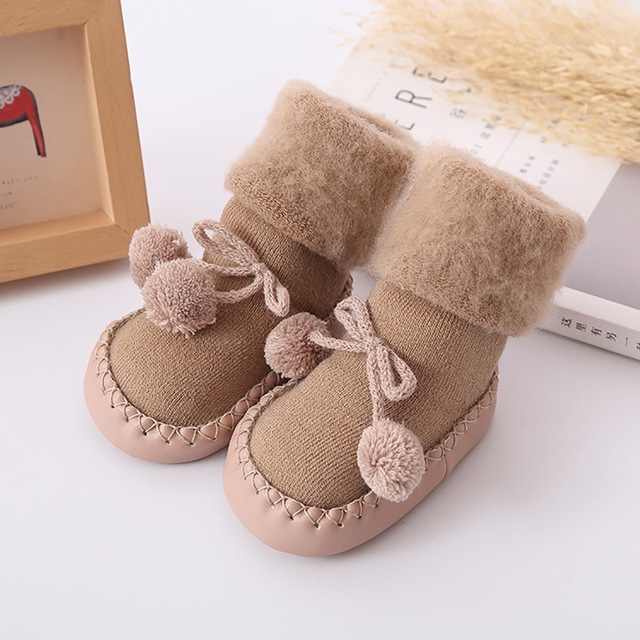 Winter Baby Warmer Floor Shoes Anti-Slip Baby Step Shoes, Size:14cm(Coffee)