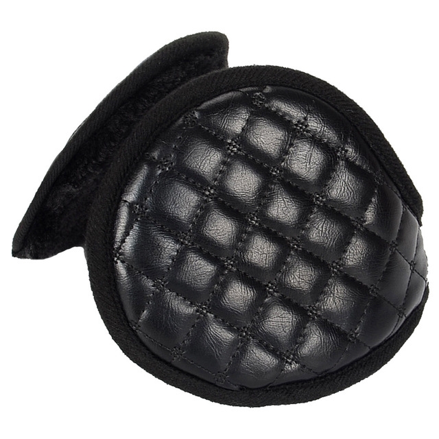 Winter Foldable Adjustable Thick Warm Plush Leather Earmuffs for Men(Black)