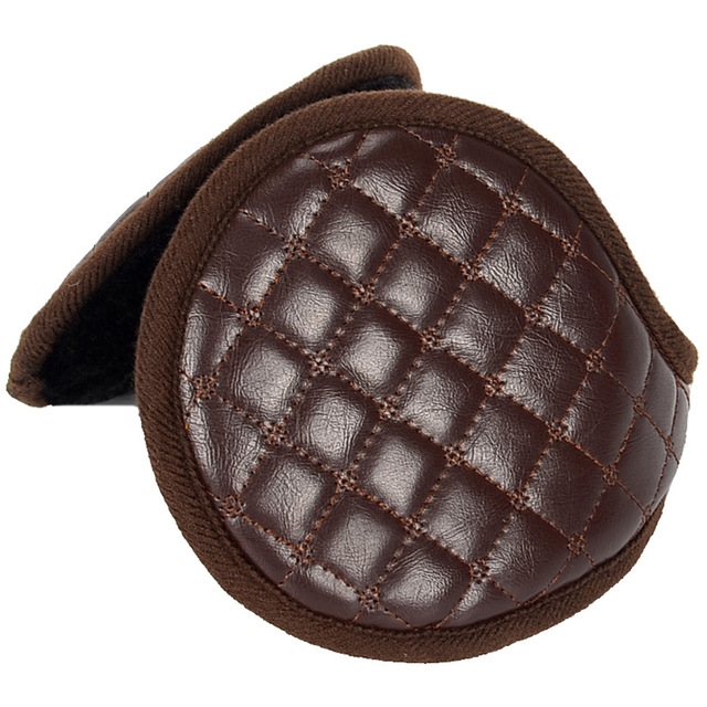 Winter Foldable Adjustable Thick Warm Plush Leather Earmuffs for Men(Coffee)