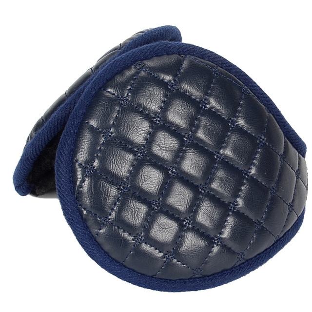 Winter Foldable Adjustable Thick Warm Plush Leather Earmuffs for Men(Dark Navy)