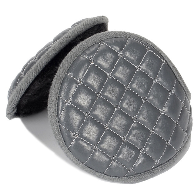 Winter Foldable Adjustable Thick Warm Plush Leather Earmuffs for Men(Grey)
