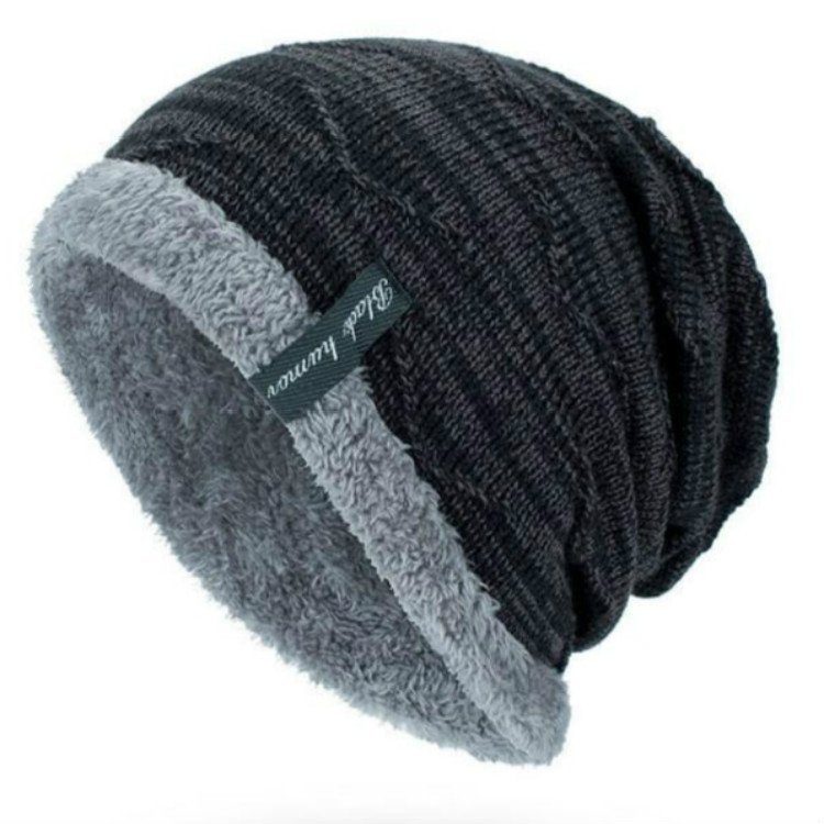 Winter Male Plus Velvet Warm Wool Hat Outdoor Sports Ski Knit Hat, Size:One Size(Black)