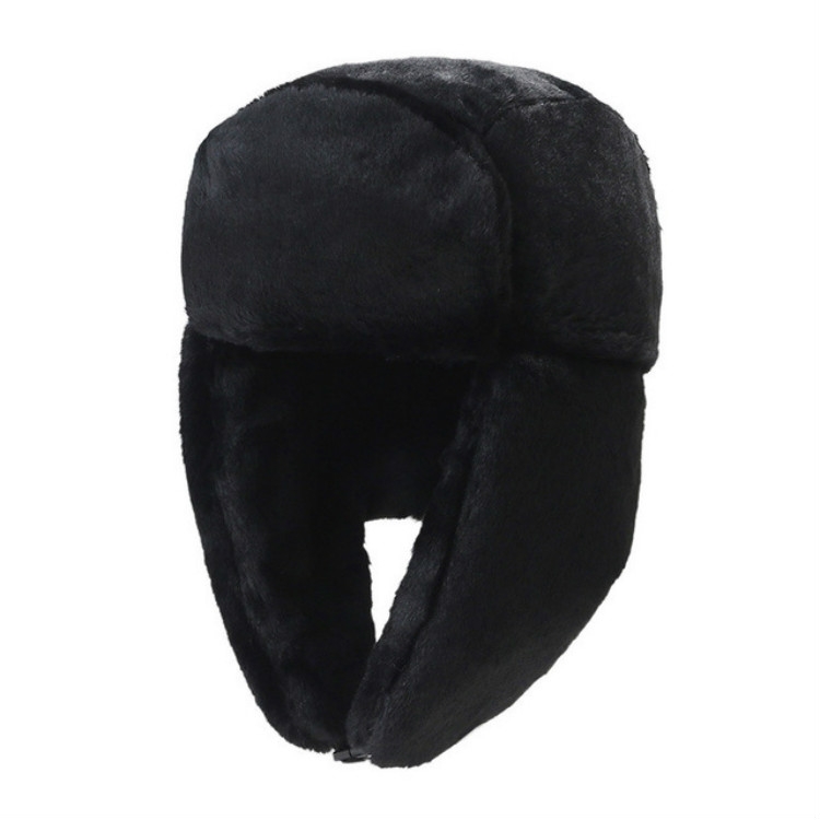 Winter Outdoor Pure Color Plush Warm Ear Cap Flight Cap, Hat Size:One Size(Black)
