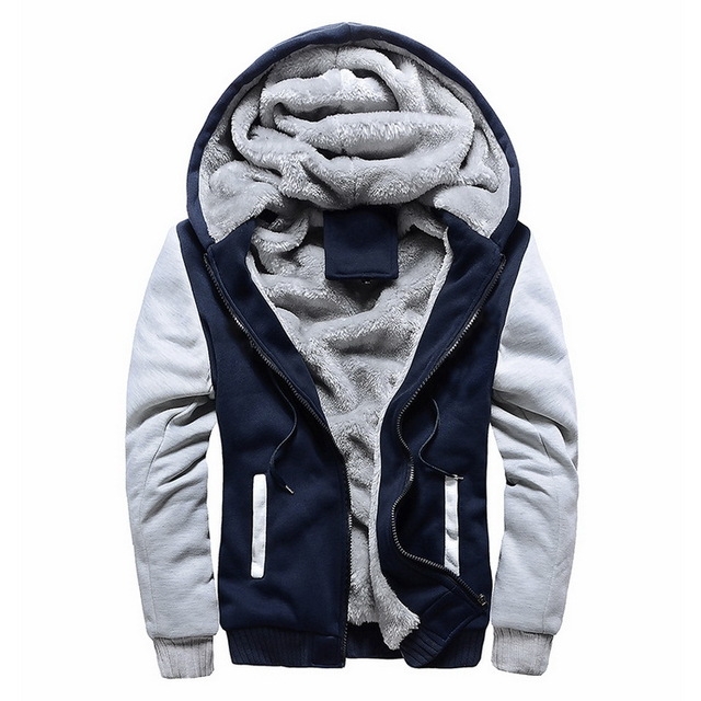 Winter Parka Men Plus Velvet Warm Windproof Coats Large Size Hooded Jackets, Size: M(Blue)