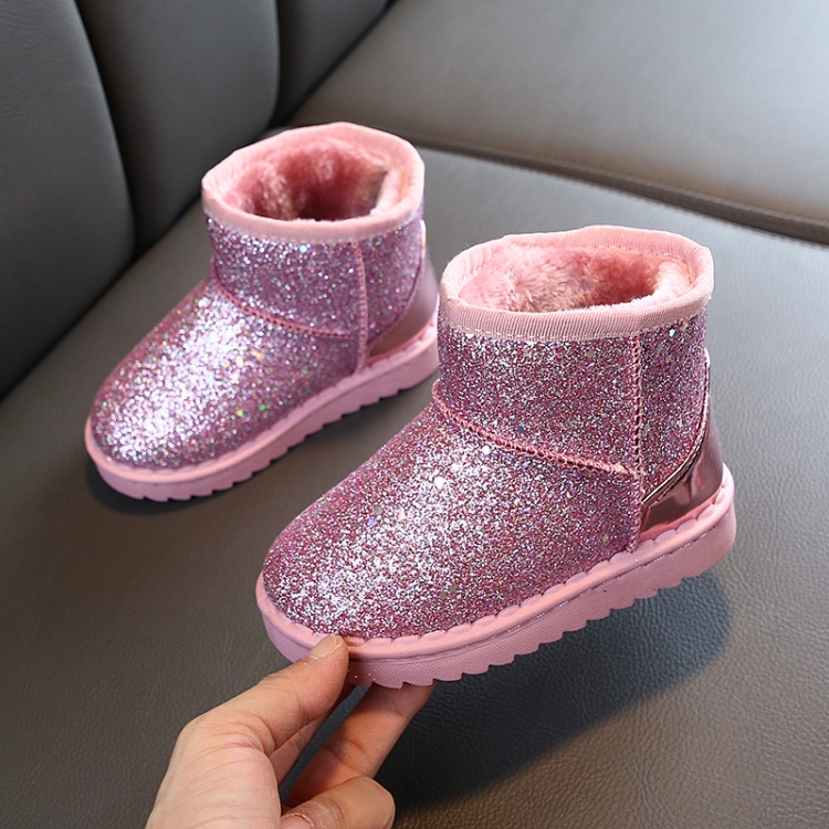 Winter Sequins Padded Warm Snow Boots For Children, Size: 26 Yards 15.8cm(Pink)
