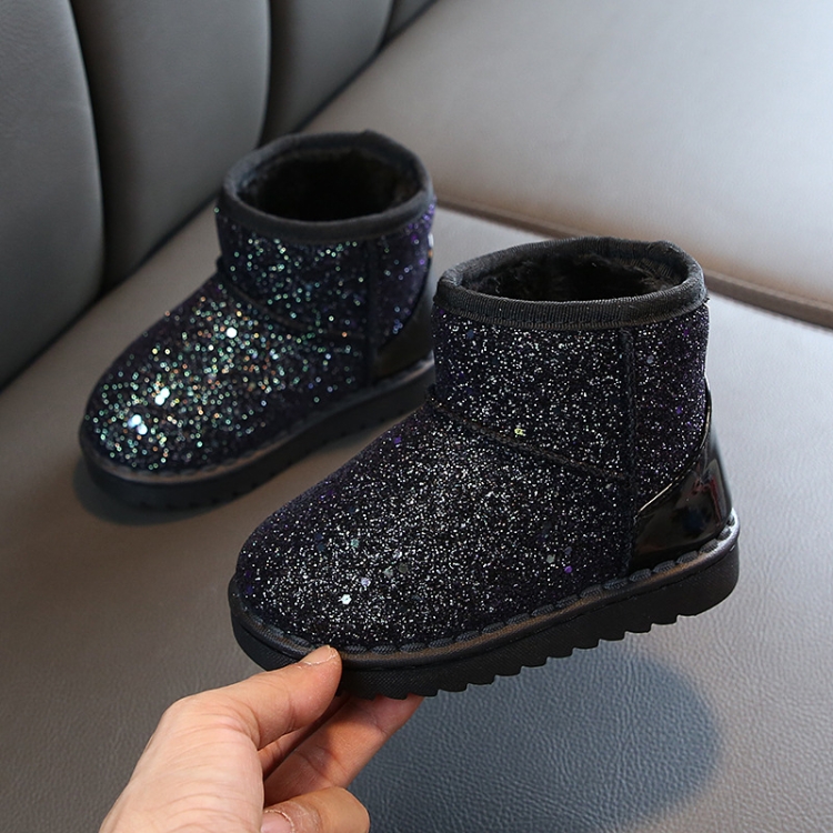 Winter Sequins Padded Warm Snow Boots For Children, Size: 31 Yards 18.3cm(Black)