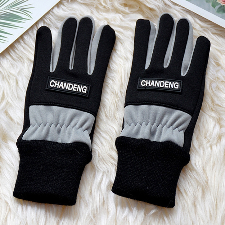 Winter Ski Velvet Warm Gloves Touch Screen Outdoor Riding Waterproof Windproof Gloves, Size: Average(Black)