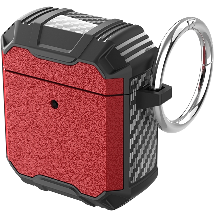 Wireless Earphone TPU + PC Shockproof Case with Hook For AirPods 1 / 2(Red Black)