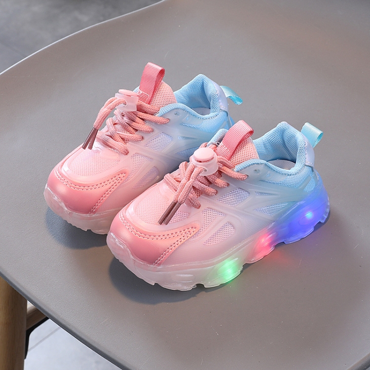 WISDOMFROG Girls Sneakers LED Light Up Boys Gradient Mesh Shoes Children Footwear, Size: 21(Pink)