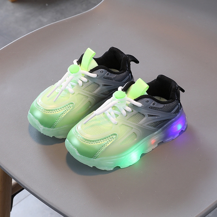 WISDOMFROG Girls Sneakers LED Light Up Boys Gradient Mesh Shoes Children Footwear, Size: 24(Green)