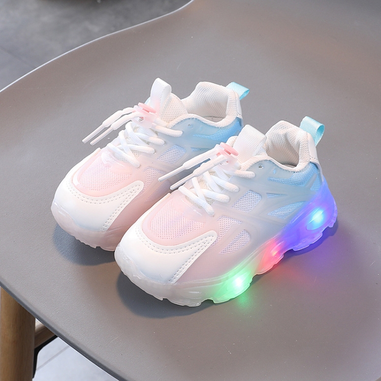 WISDOMFROG Girls Sneakers LED Light Up Boys Gradient Mesh Shoes Children Footwear, Size: 27(White)