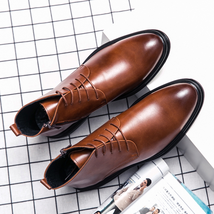 WJZ-G11 Men British Pointed Leather Shoes Business Casual Boots, Size: 40(Brown)
