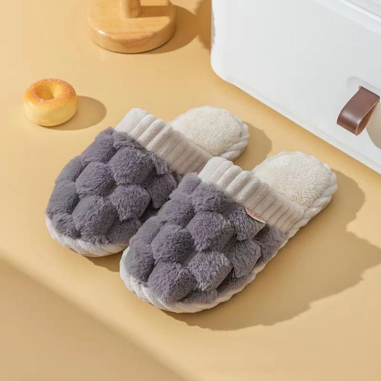 Wnter Men Cotton Slippers Home Couples Floor Slippers Non-Slip Warm Plush Shoes, Size: 44-45(Gray)