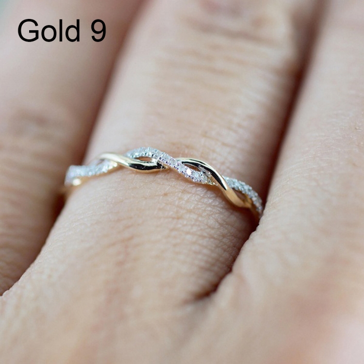 Woman Classical Cubic Zirconia Twist Shape Ring, color:gold(9)