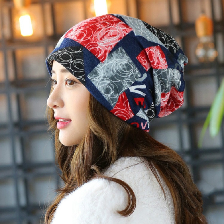 Women Autumn and Winter Wild Turban Hat Scarf Dual Purpose Confinement Cap, Size:One Size(Letter Color 3)
