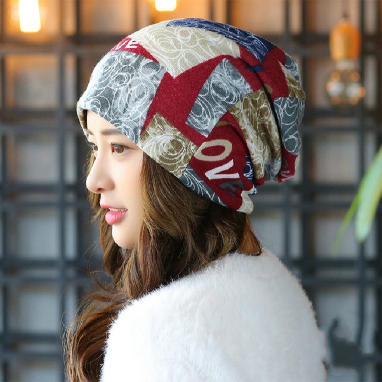 Women Autumn and Winter Wild Turban Hat Scarf Dual Purpose Confinement Cap, Size:One Size(Letter Color 4)