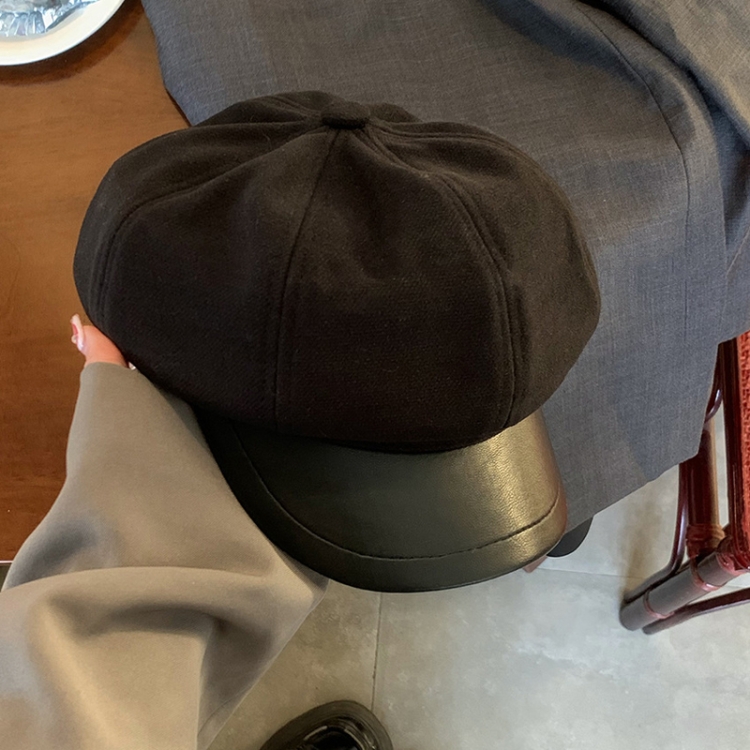 Women Beret Autumn Literary Retro Newsboy Hat Octagonal Girl Cap, Size: Free Size(Black)