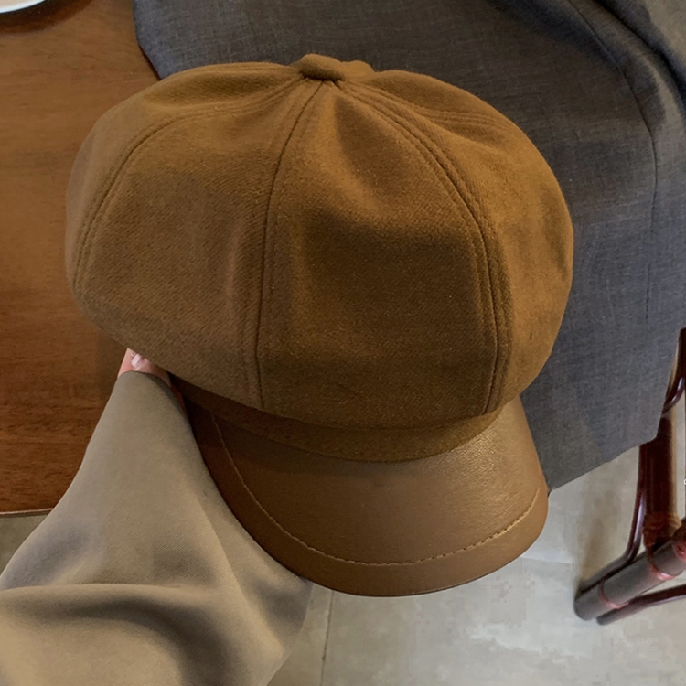 Women Beret Autumn Literary Retro Newsboy Hat Octagonal Girl Cap, Size: Free Size(Coffee)