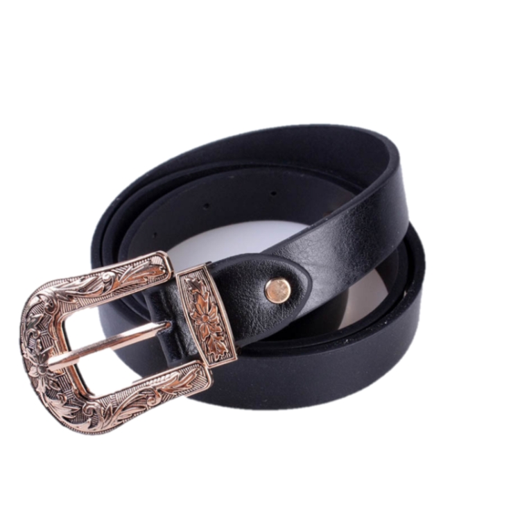 Women Black Leather Western Cowgirl Waist Metal Buckle Waistband New Hot Gold single button black bottom