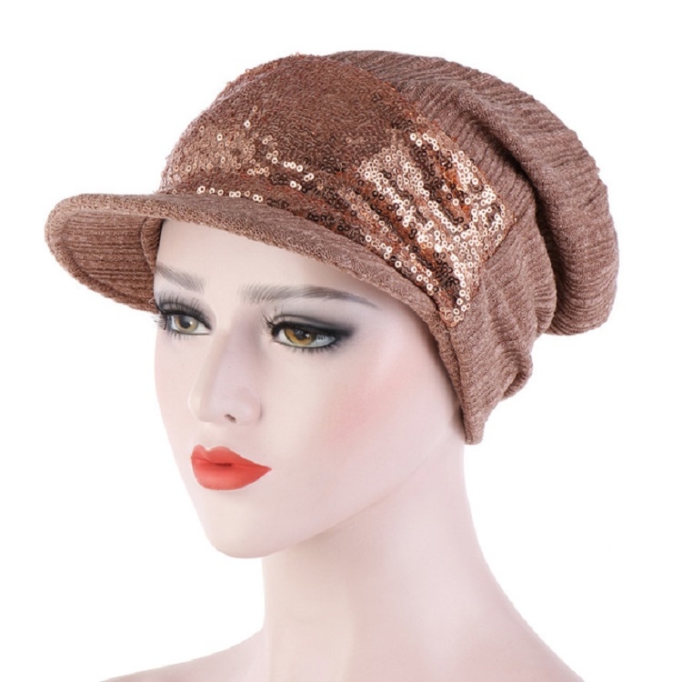 Women Breathable Wild Empty Top Hat Sequined Turban Hat, Size:One Size(Khaki)