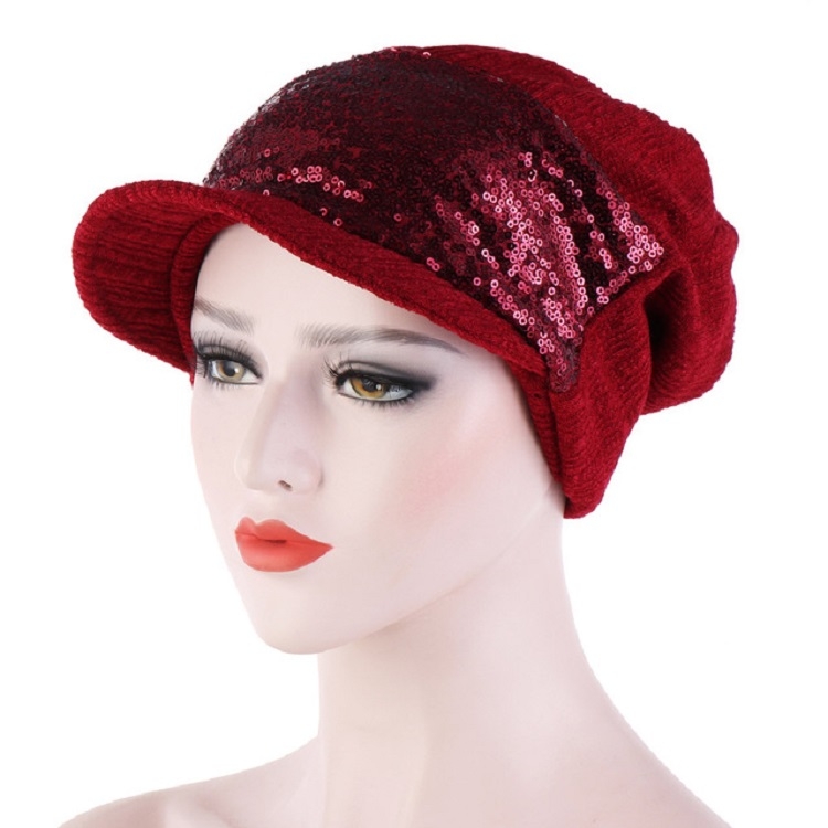 Women Breathable Wild Empty Top Hat Sequined Turban Hat, Size:One Size(Red Wine)