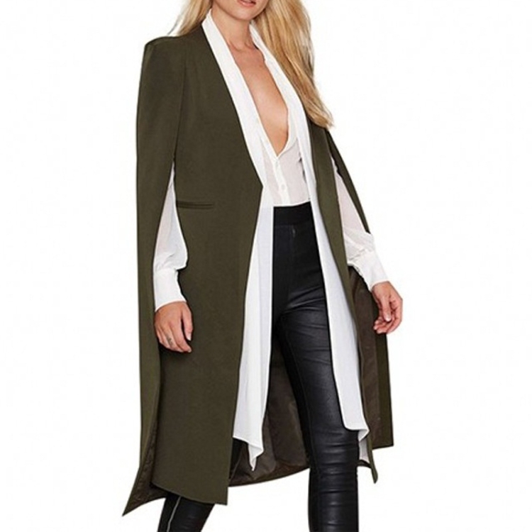 Women Casual Cape Unbuttoned Shawl Coat(Color:Army Green Size:XL)