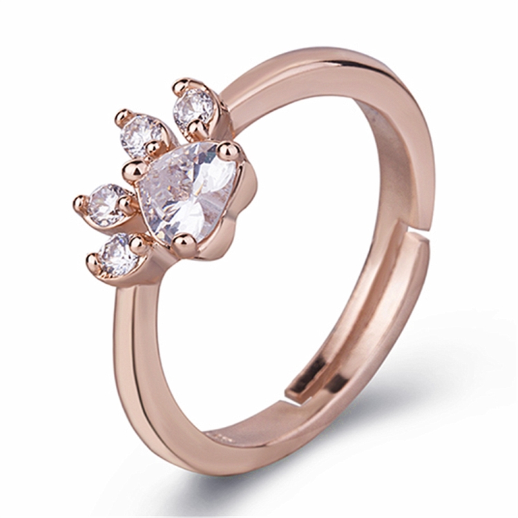 Women Crystal Cute Cat Claw Opening Adjustable Ring Jewelry(White diamond rose gold)