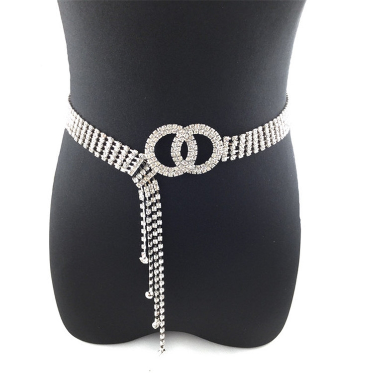 Women Double Loop Shape Diamond Belt Waist Chain, Length:120cm(Silver)