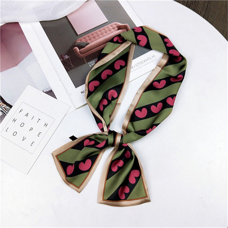 Women Double-sided Flat-length Scarf, Size: 98 x 9cm(Stripe Green)