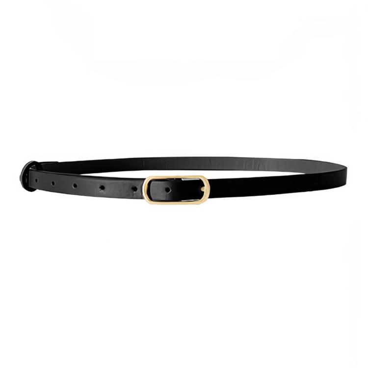 Women Dress-Embellished Denim PU Thin Belt, Color: Black(105cm)