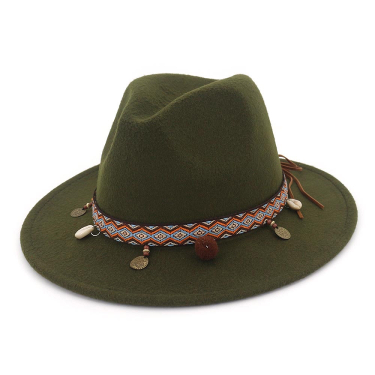 Women Jazz Caps Bohemia Style Woolen Hats for Spring Summer Beach(Army Green)