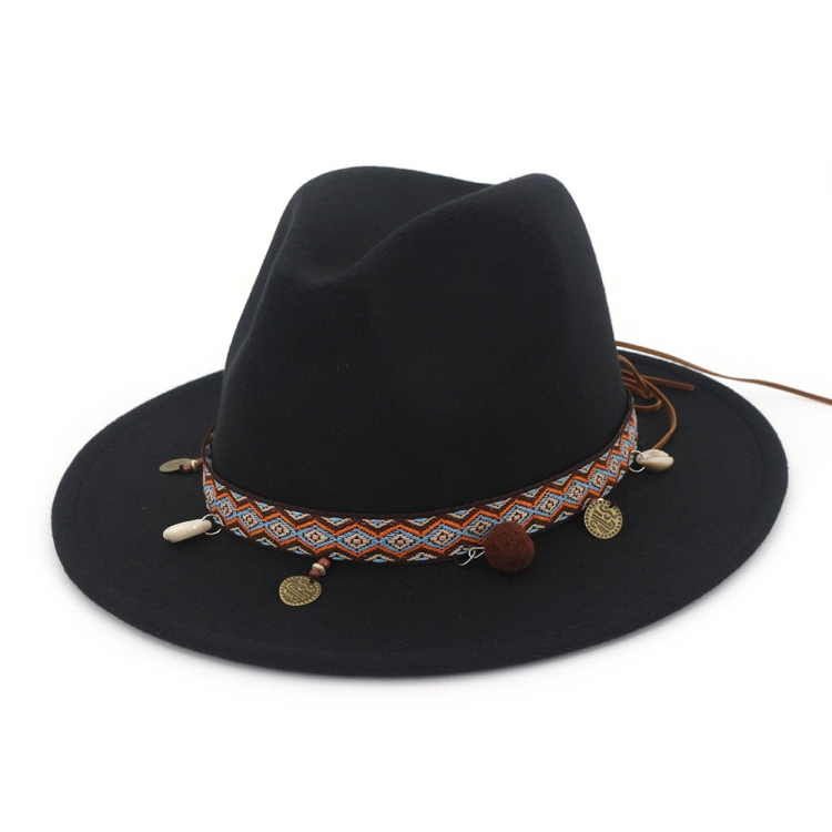 Women Jazz Caps Bohemia Style Woolen Hats for Spring Summer Beach(Black)