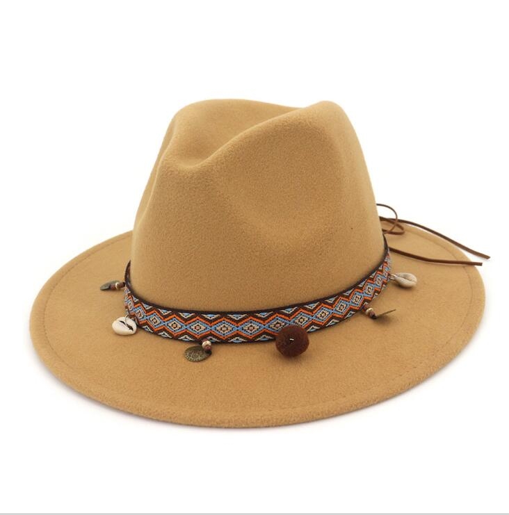 Women Jazz Caps Bohemia Style Woolen Hats for Spring Summer Beach(Camel)