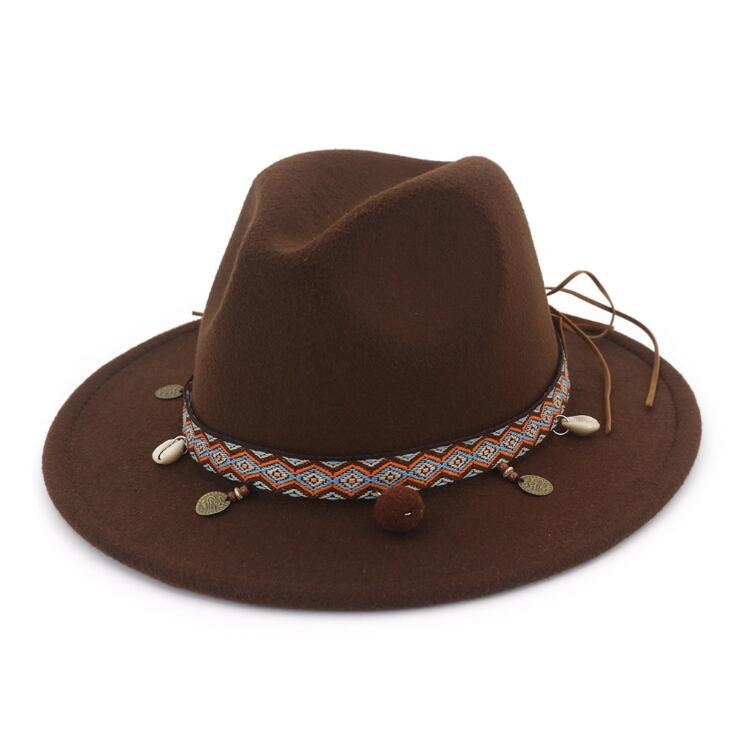 Women Jazz Caps Bohemia Style Woolen Hats for Spring Summer Beach(coffee)