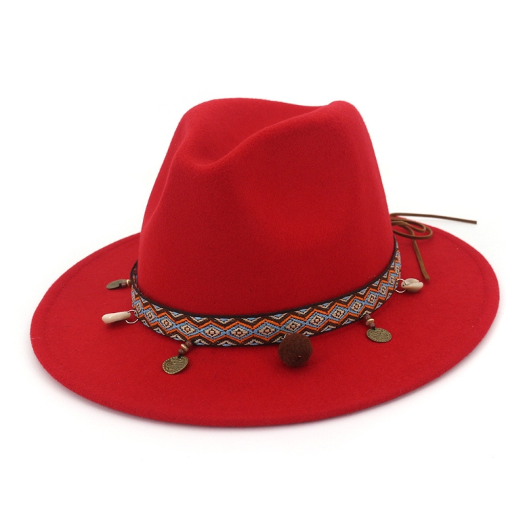Women Jazz Caps Bohemia Style Woolen Hats for Spring Summer Beach(Red)